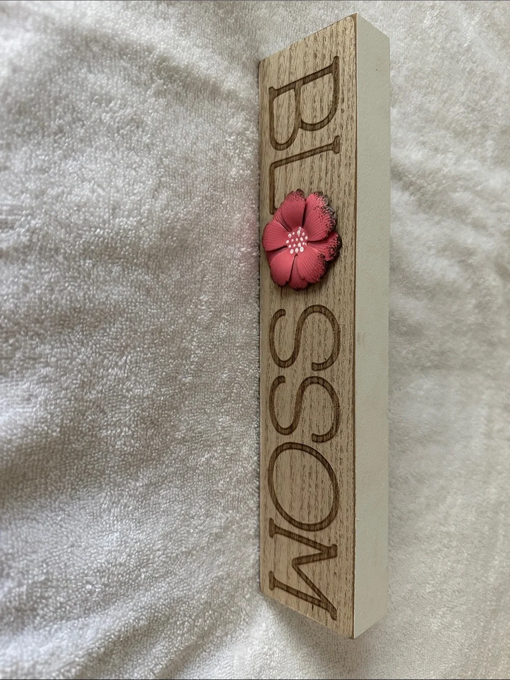 Wooden 'Blossom' Wall Decor with Pink Flower Accent